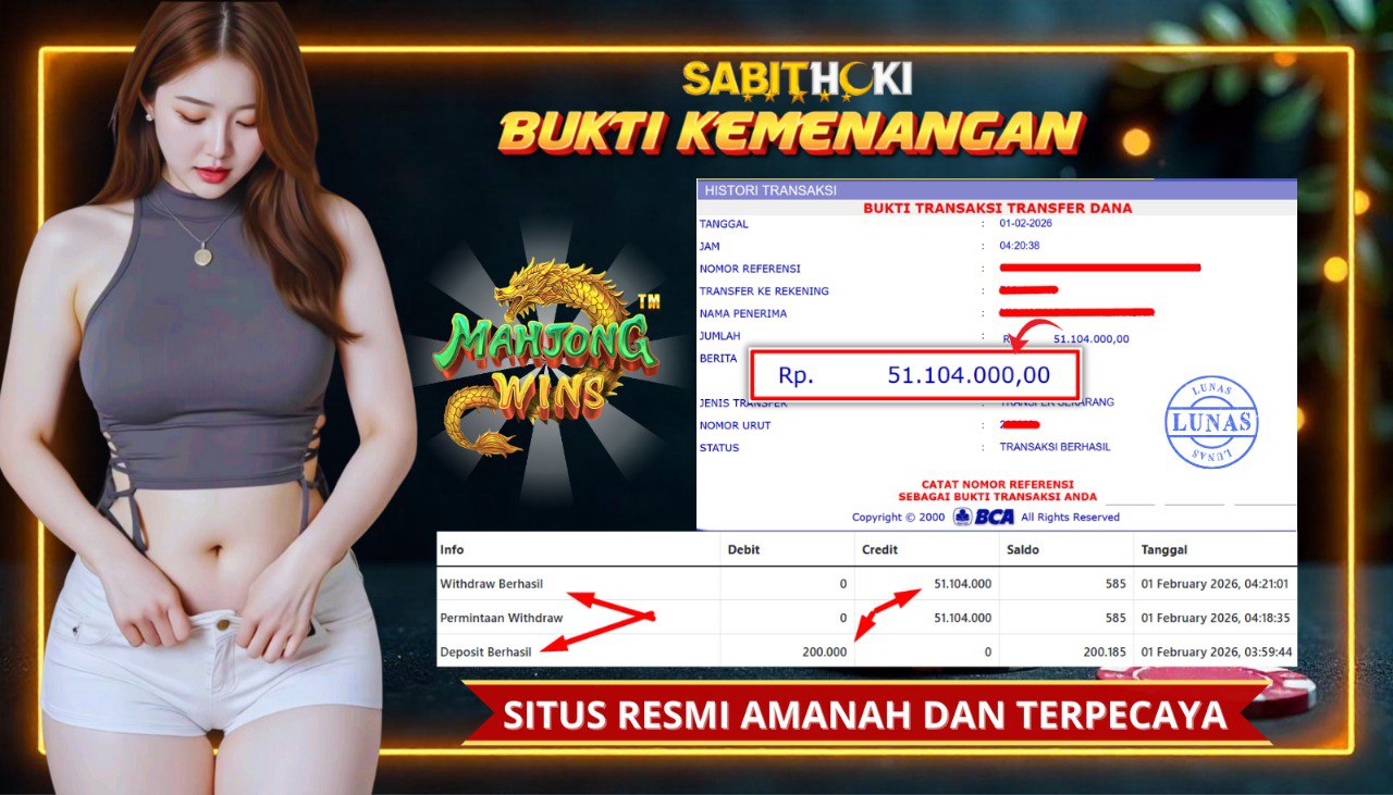 SELAMAT KEPADA MEMBER SETIA SABITHOKI BERHASIL JACKPOT DI PERMAINAN MAHJONG WAYS